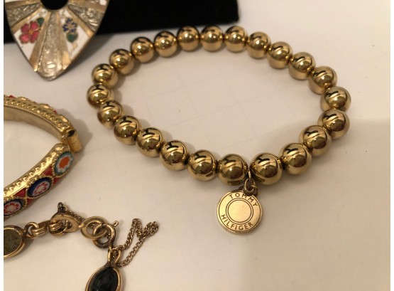 Tommy Hilfiger Gold Tone Bracelet, Cloisonne Pierced Drop Earrings, Jadeite Stone Bracelet And Earrings (5pcs)