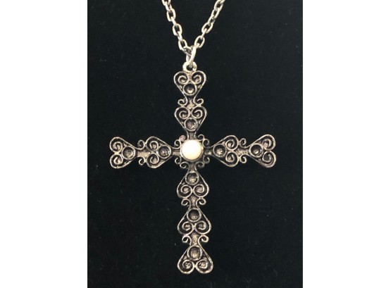 Jewelry Crosses And Confirmation Medal On Sterling Chains. Gold Plated Cross With CZ And Small Red Birthstone