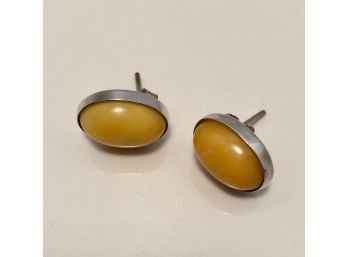 Sterling Silver And Yellow Amber Post Earrings