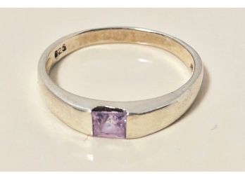 Sterling Silver Ring With Amethyst Stone (size 8)