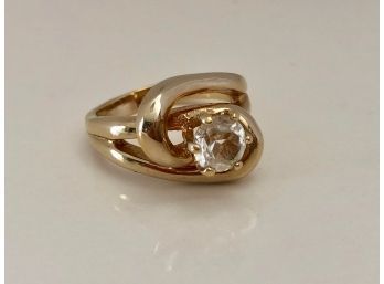 14k Gold Over 925 Silver CZ Solitaire Ring-size 6.5