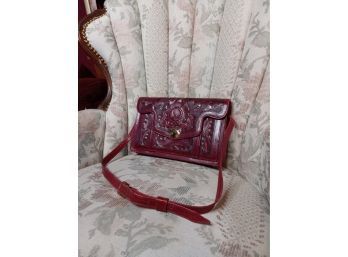 Red Vintage Hand-Tooled Mexican Handbag