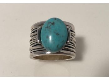Large Silver And Turquoise Ring (size 10)