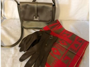 Liz Claiborne Small Hand Bag And Driving Gloves And Scarf  (3pcs)