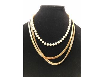 Pearl And Gold Tone Necklaces