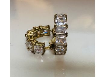 Gold Tone And CZ Post Style Hoops