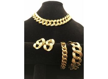 Napier Gold Tone Bracelet And Gold Tone Chain Link Necklace, Bracelet And Earrings (4 Pcs)