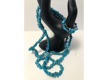 Faux Turquoise Nugget Necklace And Hoop Earrings