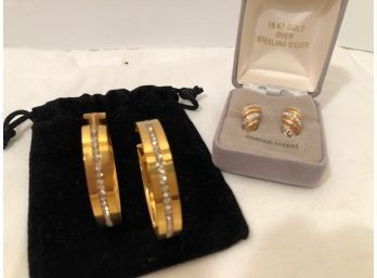 Diamond Accent 18k Gold Over Sterling Pierced Earrings And Gold Tone And Rhinestone Hoop Earrings