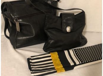 Bass & Co. Black Leather Shoulder Bag And Ralph Lauren Hand Bag And Scarf (3 Pcs)