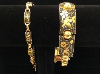 1960s Back And Gold Tone Bracelets, TIFI Cloisonne Post Earrings, Enamel Pendant (4 Pcs)