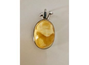 Sterling Silver And Large Yellow Amber Pendant