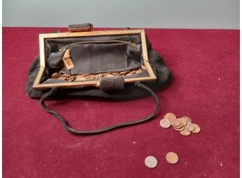 Vintage Genuine Corde Purse With  Various Pennies