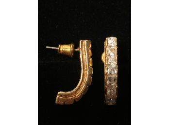 Gold Tone And CZ Post Drop Earrings