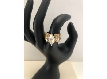 Gold Over 925 Silver Ring With Marquis And Emerald Cut CZs-size 8