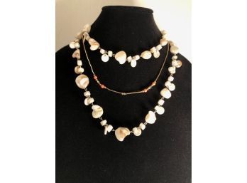 Coral, Agate & Mother Of Pearl Necklaces And Drop Earrings And Copper & Unkalite Post Pirced Earrings (6 Pcs)