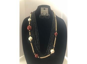 Beaded Necklaces And Fashion Drop Earrings Set (3 Pcs)