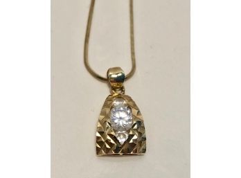 14k Gold Pendant Necklace With CZ Stones (18' Chain)