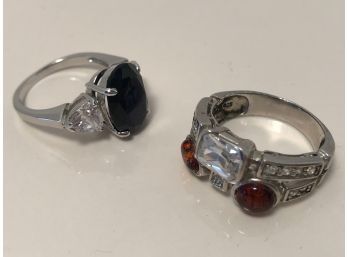 Faux Sapphire And CZ, Amber And CZ And Rhinestone Rings (2 Pcs)