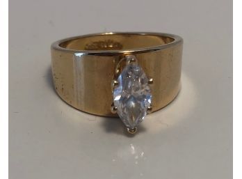 Marquis Cut CZ In Gold Over 925 Silver Ring (size 6.5)