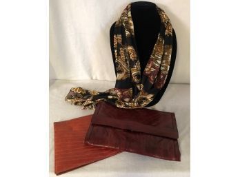 Leather Clutch, Fold-over Faux Snake Skin Clutch, Scarf (3pcs)