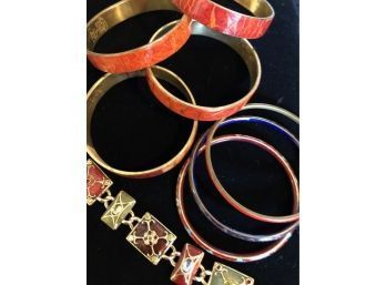 Colorful Cloisenne Style Enamel  And Painted Bracelets And Bangles (8 Pcs)