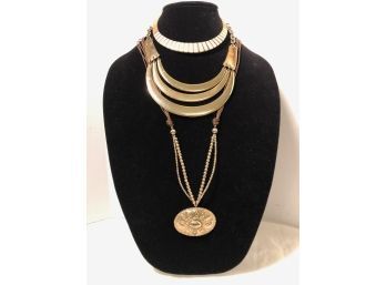 Gold Tone, Mother Of Pearl And Chicos Leather And Beaded Pendant Necklaces