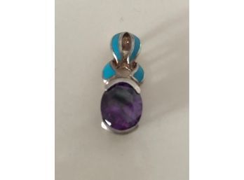 Sterling Silver Pendant With Enamel And Purple CZ