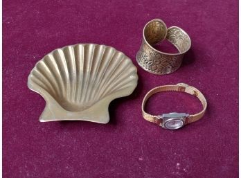 Vintage Jewelry Assortment Including Jewelry Dish, Watch, And More