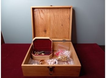 Vintage Jewelry Assortment In Wooden Box