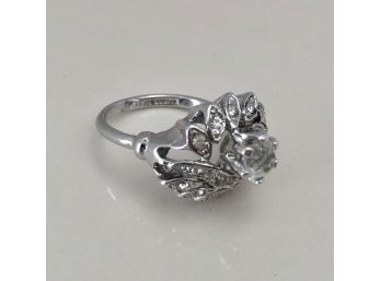 White Gold Plate Cocktail Ring With CZ Stones