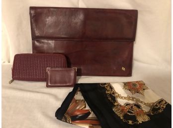 Vintage Rolfs Document Briefcase, Leather Multi-compartment Wallet, Leather Business Card Case & Fashion Scarf