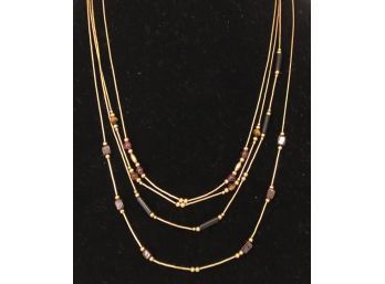 Poured Gold Bead, Amber And Onyx  Beaded Necklaces (4 Pcs)