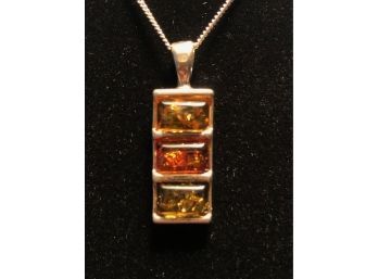 Sterling And Tricolor Amber Necklace