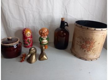Vintage Assortment Including Bank- Nesting Dolls And More