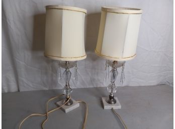 Vintage Crystal Pair Of Lamps With Shades