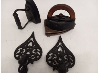 Vintage Iron Assortment Including Number 0 Howell Company, Number 7, Wall Sconces, And More