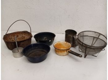 Vintage Sifters, Enamel Pots, And More