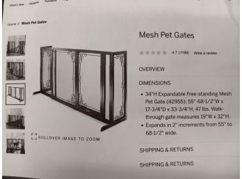 Mesh Pet Gate 34'' Expandable Free Standing Gate