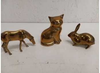 Vintage Brass Cat, Horse, And Bunny