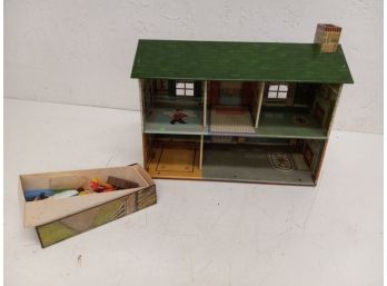 Vintage Tin Dollhouse With Assorted Furniture