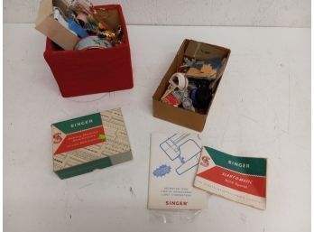 Vintage Assortment Of Craft Supplies Including Singer Replacement Parts
