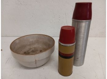 Vintage Assortment Including Stoneware, Thermos, And Model 2484 H Thermos