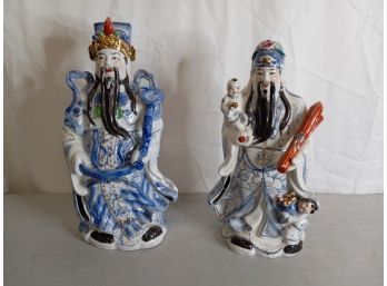 Vintage 16' Blue & White Fu Lu Chinse Figurines