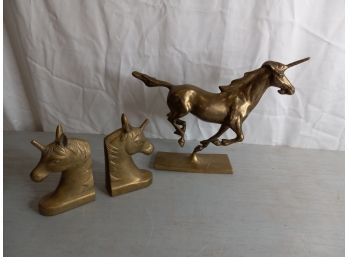 Brass Unicorn And Bookends