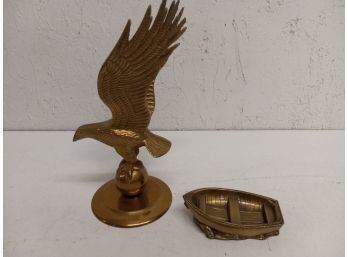 Vintage Brass Eagle And Boat