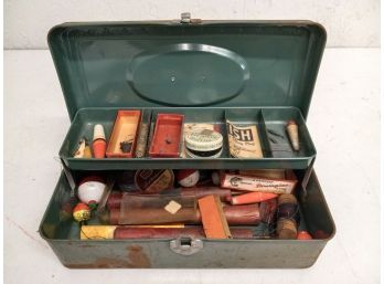 Vintage Fishing Box With Assortment Of Supplies