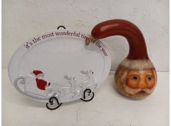 Christmas Santa Gourd And Plate With Holder
