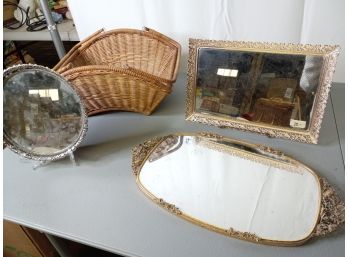 Vintage Gold-Plated & Silver-Plated Mirrors / Basket