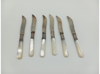 Meridan Cutlery Co. Pearlized Small Knives- Sterling Silver Bands